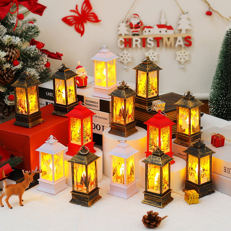 Nostalgische LED Weihnachtslaterne mit beweglichem Santa-Motiv Karnz
