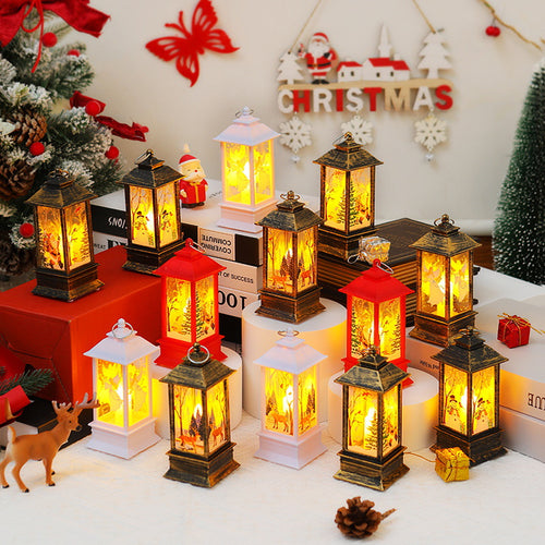 Nostalgische LED Weihnachtslaterne mit beweglichem Santa-Motiv Karnz