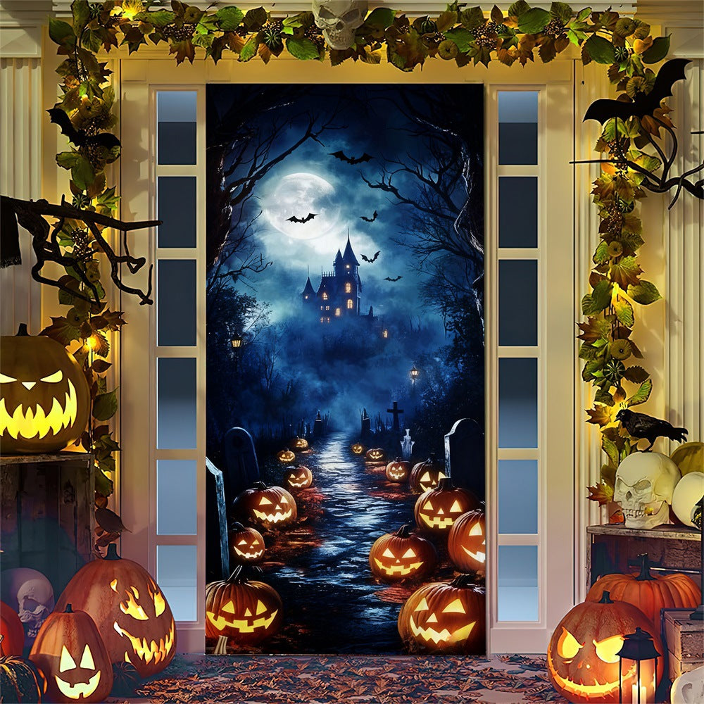 Halloween-Türposter mit großformatiger Grim-Reaper-Illustration und wiederverwendbarem PVC-Planenstoff