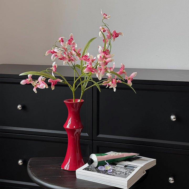 Keramische Sanduhr Bud Vase mit schmalem Hals und ausladendem Rand