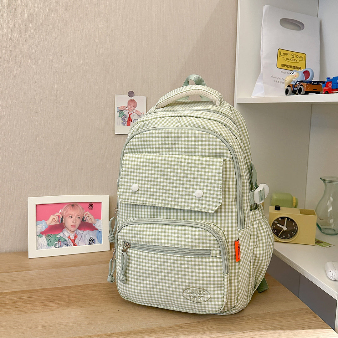 Gingham Print Mehrfach-Taschen Rucksack Karnz