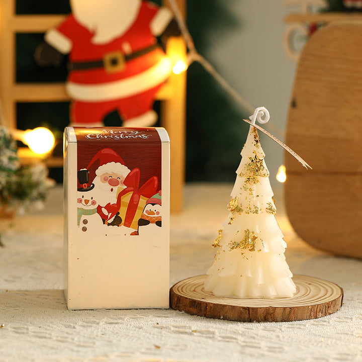 Festive Schichtige Kiefernnadel Texturierte Dekorative Tischwachs Baumkerze