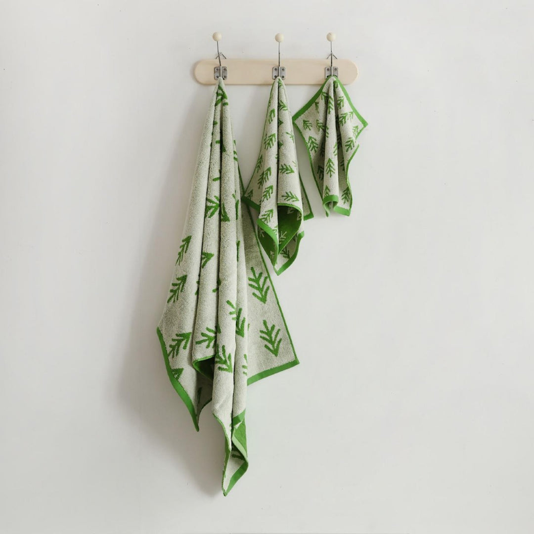 Dreiteiliges Frottier-Handtuchset Duschtuch Handtuch Gästetuch mit Blattjacquard