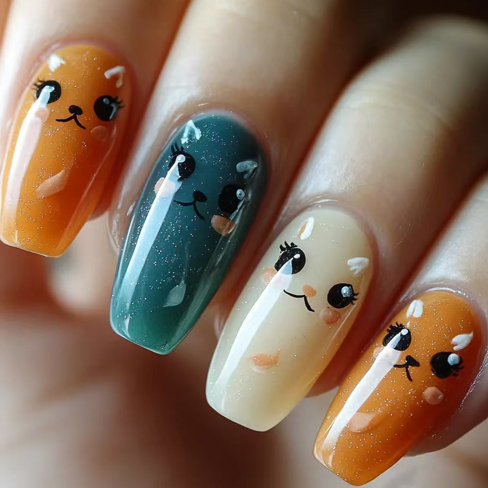 Verspielt katzenmotiv Press-On Nagelkunst Karnz