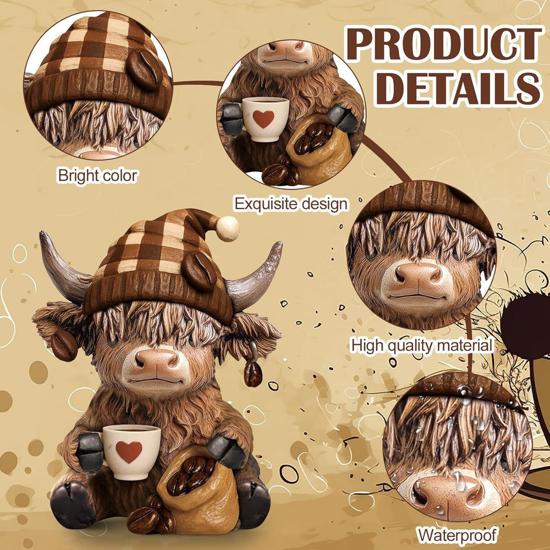 Dekofigur eines Highlandrinds mit Accessoires Karnz