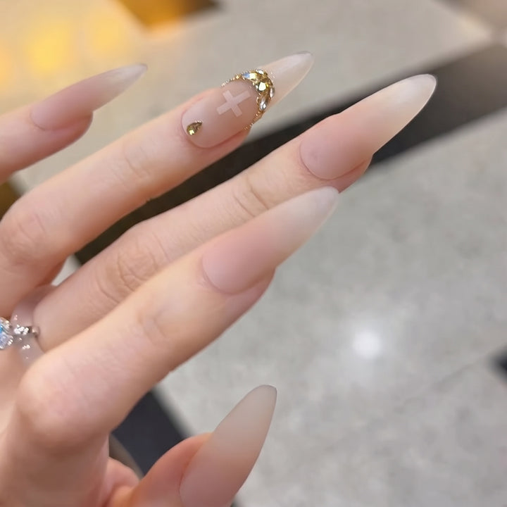 Elegantes Stiletto Press-On-Nagelkunst-Set mit Kristallakzenten Karnz