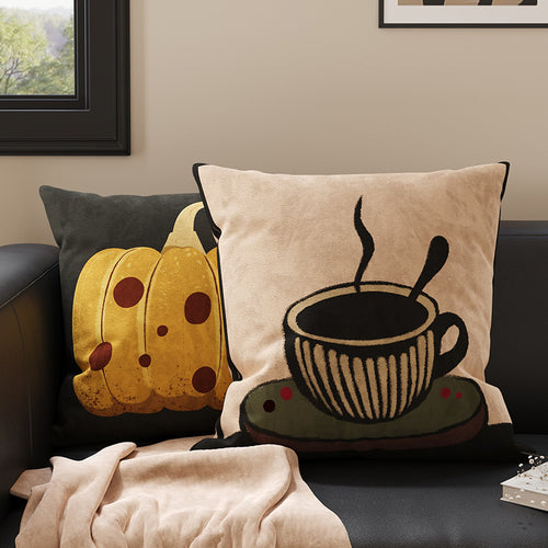 Decorative Square Velvet Throw Pillow Cover with Patchwork Quilted Stitch & Botanical Geometric Panels