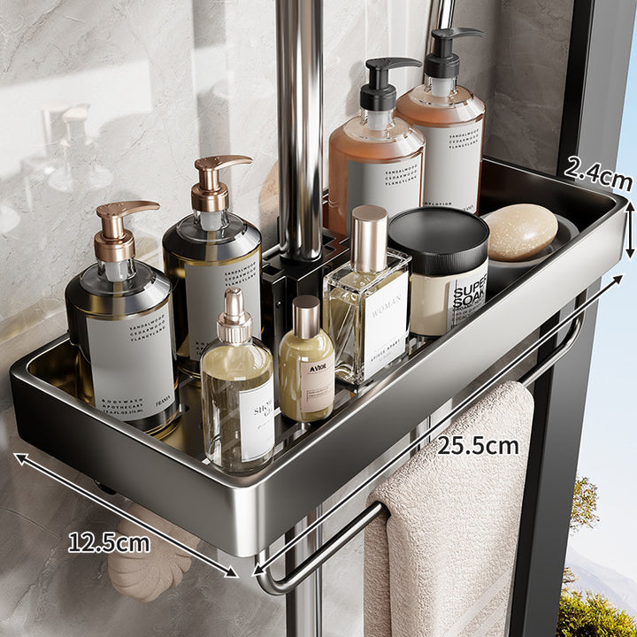Schlanke Edelstahl-Duschregal-Organizer mit integriertem Handtuchhalter