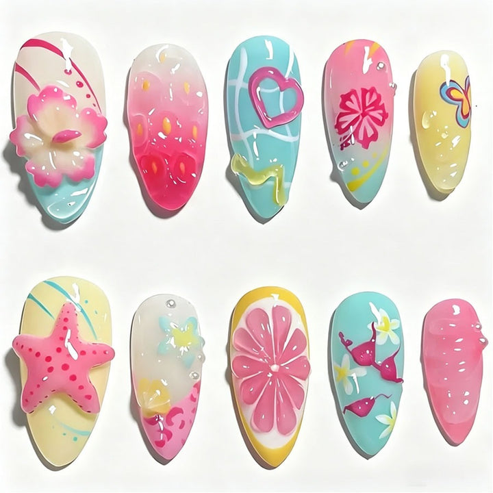 Kreatives Kunstnagelset mit bunten Sommermotiven Karnz