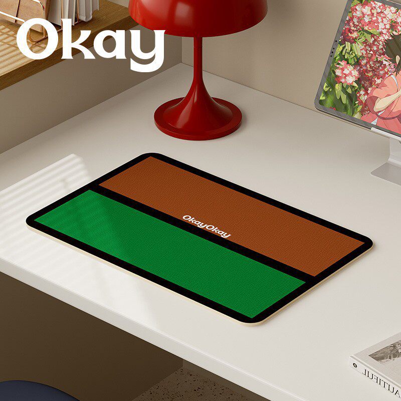 Oversized Eco-Leather Desk Mat with Non-Slip Base and Retro Grid Print