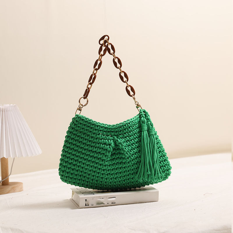 Damen Handgefertigte Schultertasche mit Kettenakzenten Karnz