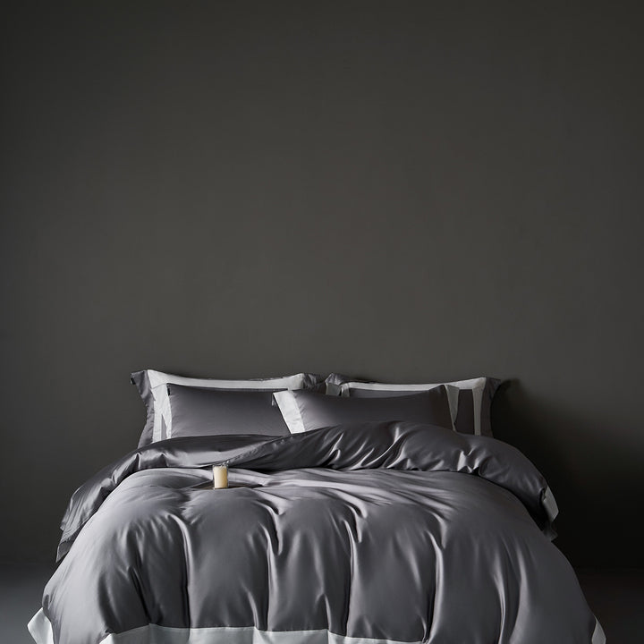 Seidiger Satin Bettbezug Set mit Kontrastbordüre