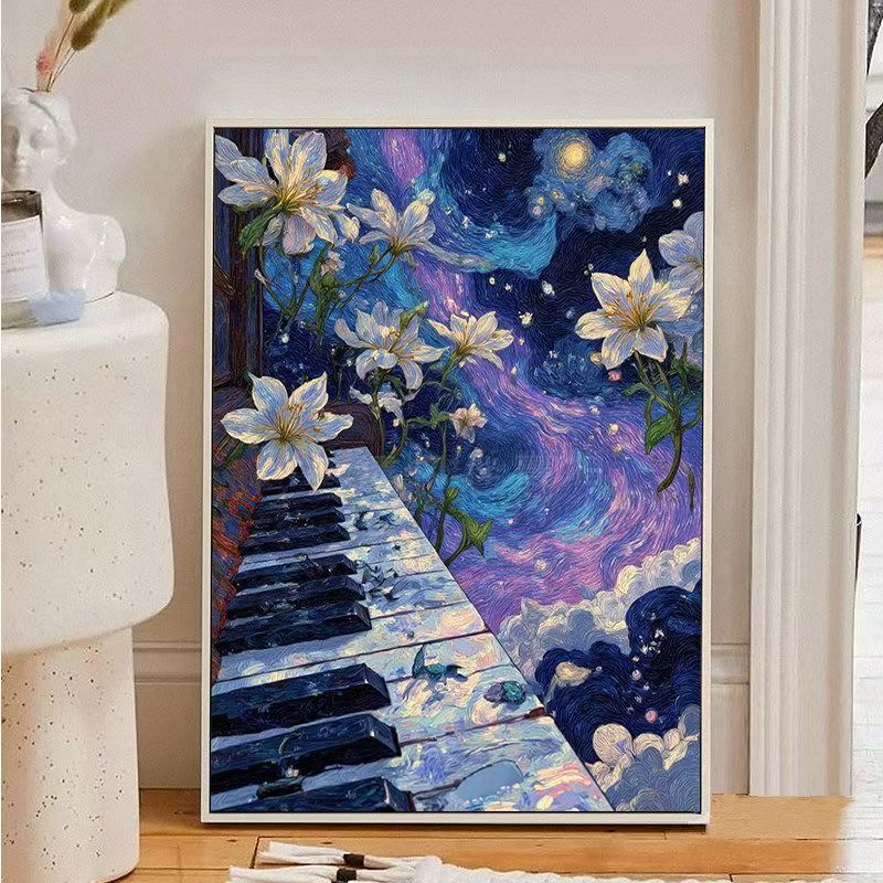 Fantasy-Landschaft Klavier Leinwand Kunstdruck Karnz