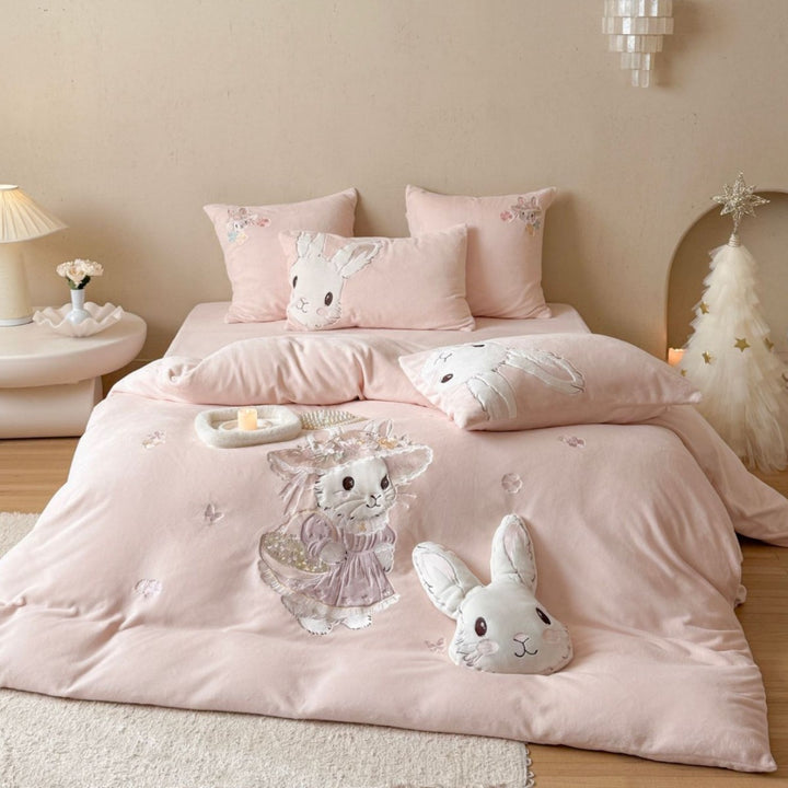 Kinderplüsch-Hase Applikation Bettwäsche Set