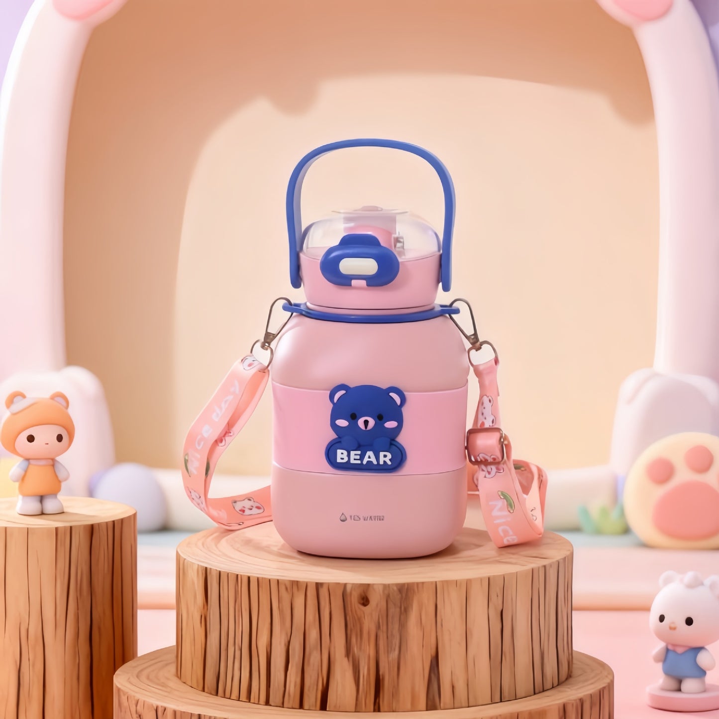 Damen Isolierte Trinkflasche mit integriertem Tragegurt und Tiermotiv Karnz