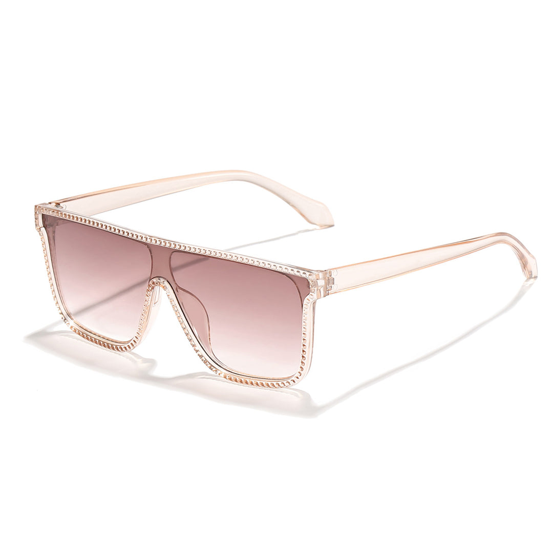 Damen futuristische Mode-Sonnenbrille mit breitem Rahmen und kontrastierenden Gläsern Karnz