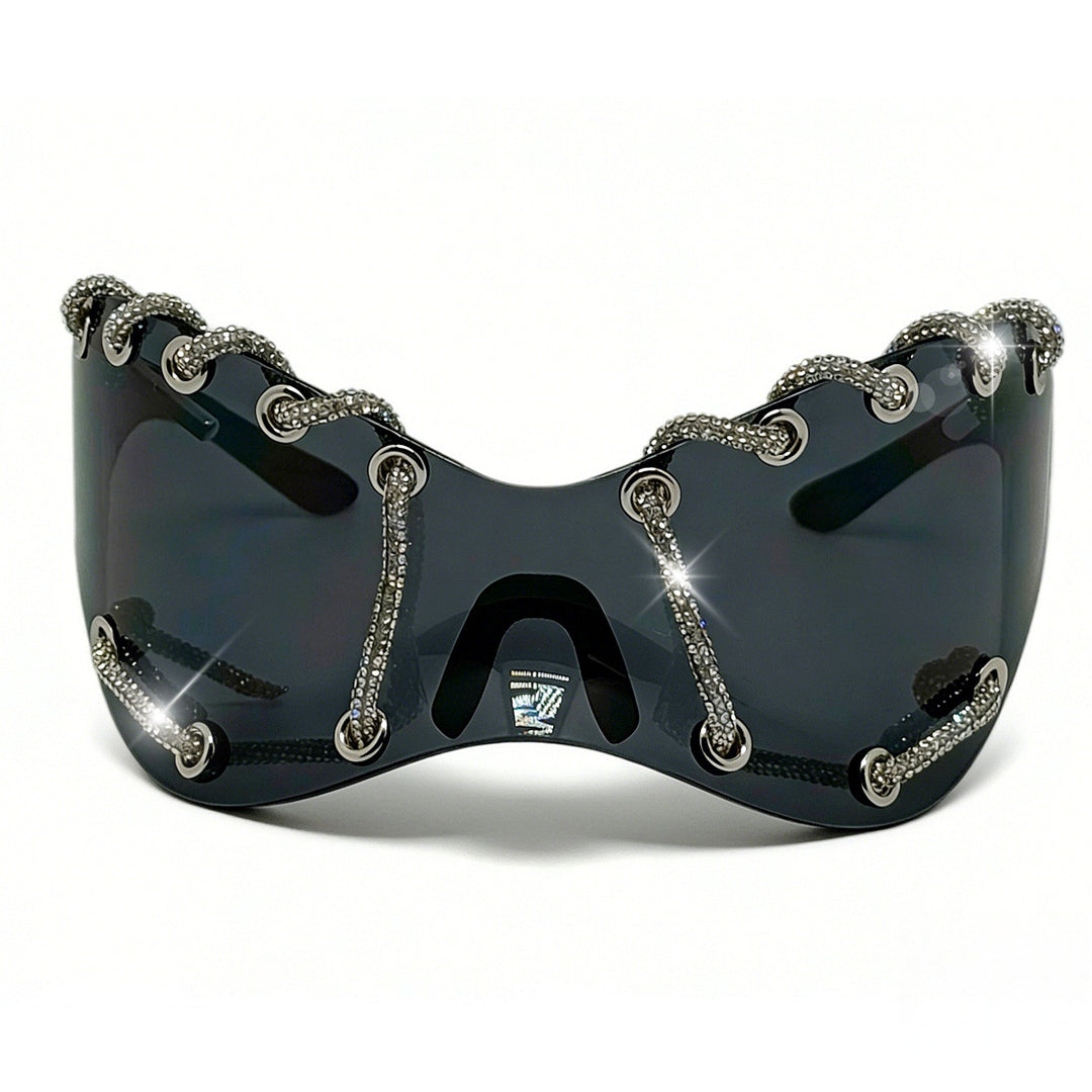 Damen extravagante Sonnenbrille mit einzigartigem Ketten-Design Karnz