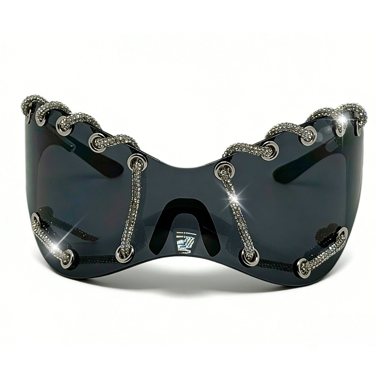 Damen extravagante Sonnenbrille mit einzigartigem Ketten-Design Karnz