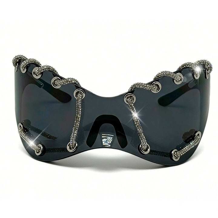 Damen extravagante Sonnenbrille mit einzigartigem Ketten-Design Karnz