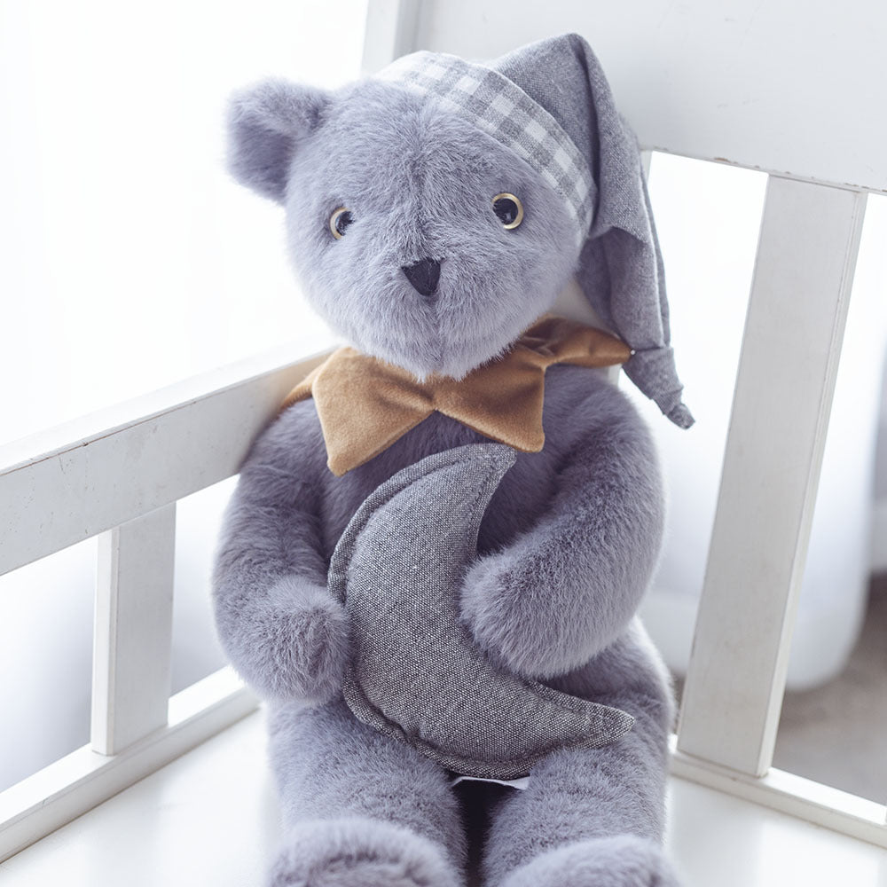 Plüsch Schlafmond Teddy mit Nachtschlapp und Samt Schleife