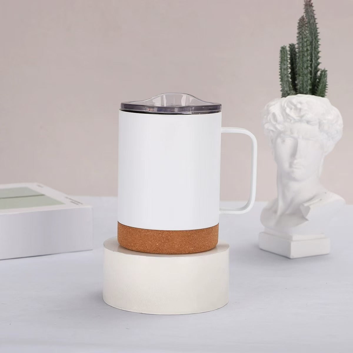 Damen eleganter Kaffeebecher mit Korkboden und durchsichtigen Deckel Karnz