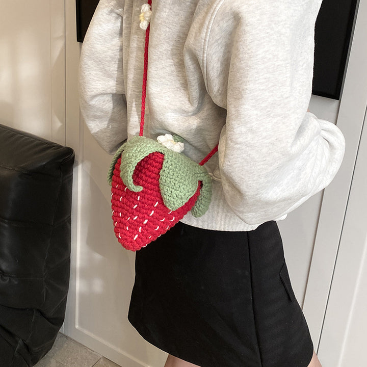 Fun Erdbeer-Themen Häkel Mini Schultertasche