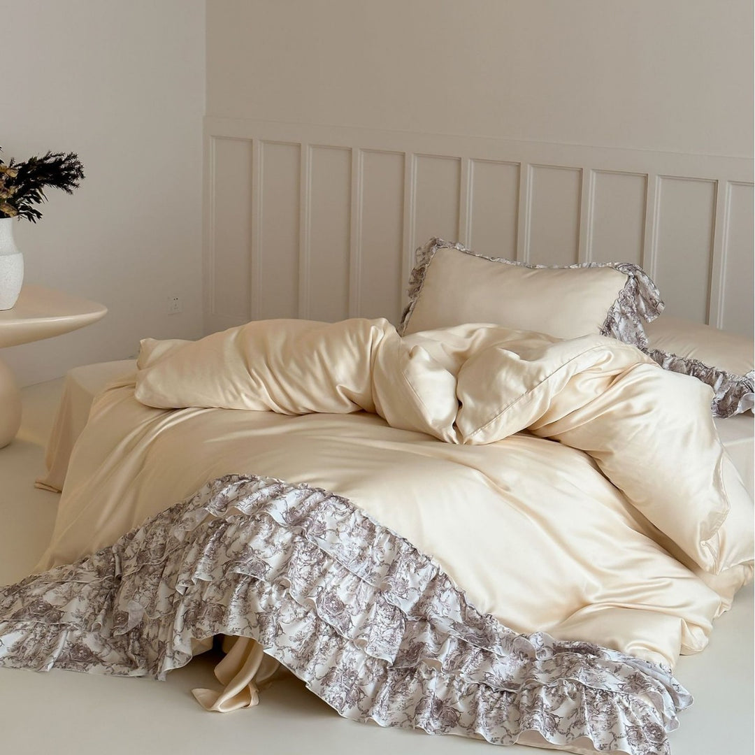 Satin-Bettwäschegarnitur mit Marmor-Print, extra-feinem Satin und Hotelverschluss