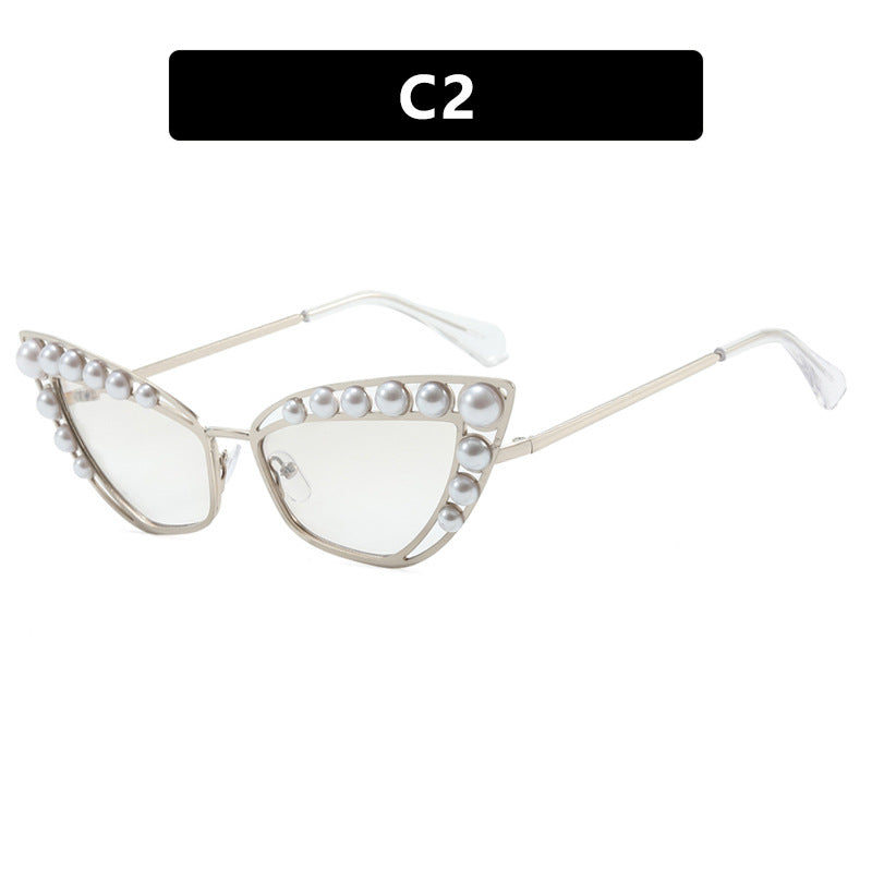 Damen Cat-Eye Sonnenbrille mit exklusivem Perlenspitzen-Rahmen Karnz