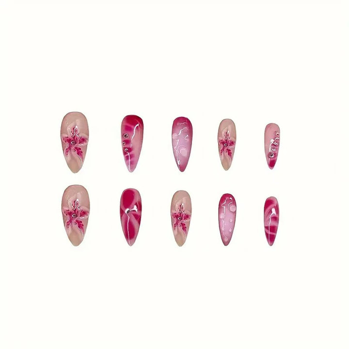 Künstlerische Stiletto Nail Enhancements mit aufwendigem Blumenmuster Karnz