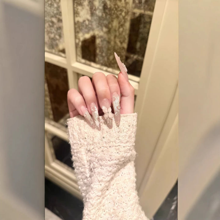 Elegante Blumige Stiletto Nagelverlängerungen