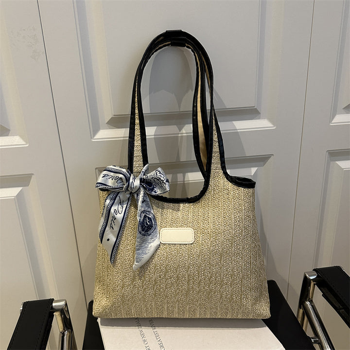 Texturierte Gewebe-Tote-Tasche mit elegantem Schleifen-Karnz