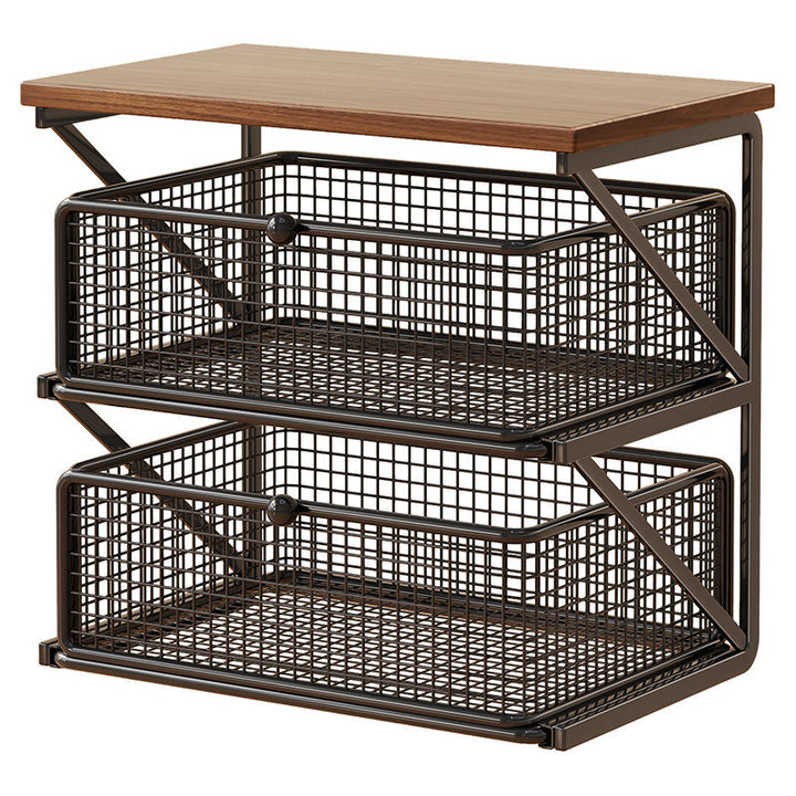 Küchenarbeitsplatte Kaffee Station Organizer mit Holzoberfläche und Metalldrahtkorb