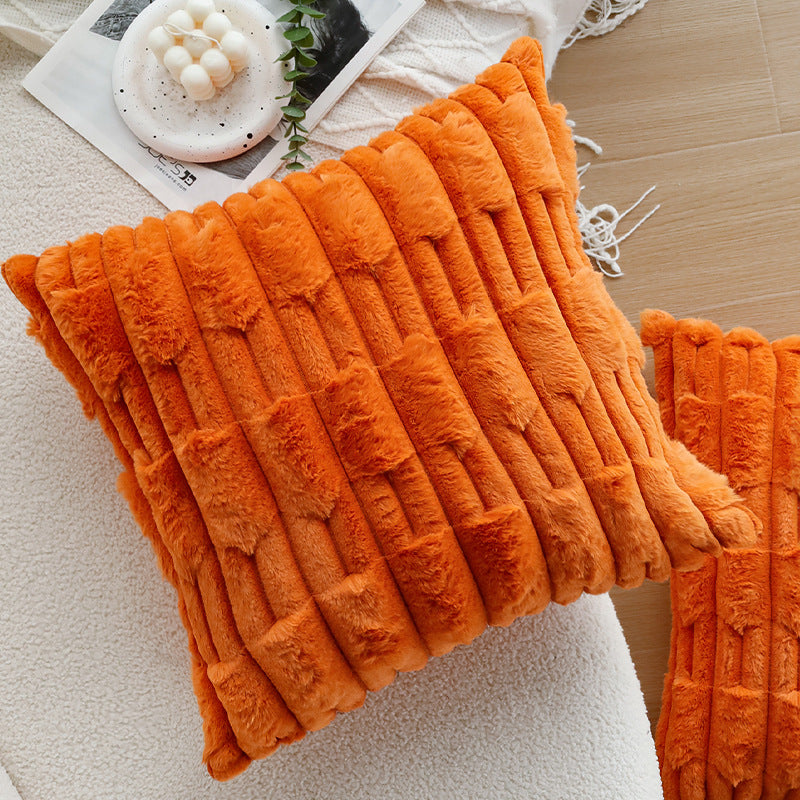 Quadratischer Soft‑Teddy Kissenbezug mit 3D‑Rippenplüschstruktur und verdecktem Reißverschluss Karnz