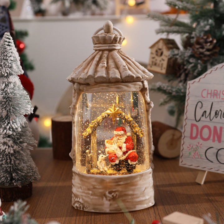 Beleuchtete Weihnachtslaterne mit Schneeszenen Karnz