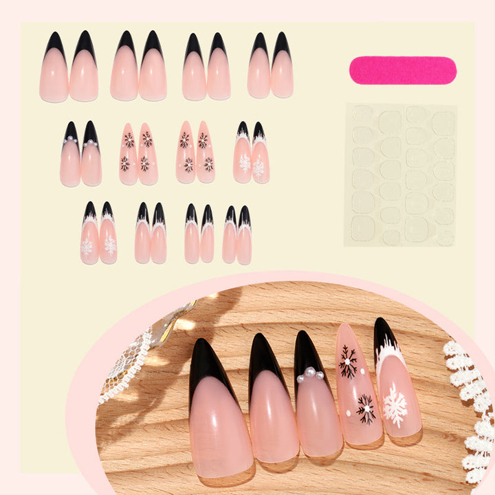 Künstlerisches Stiletto Press-On Nagelset mit dekorativen Schneeflocken-Designs Karnz