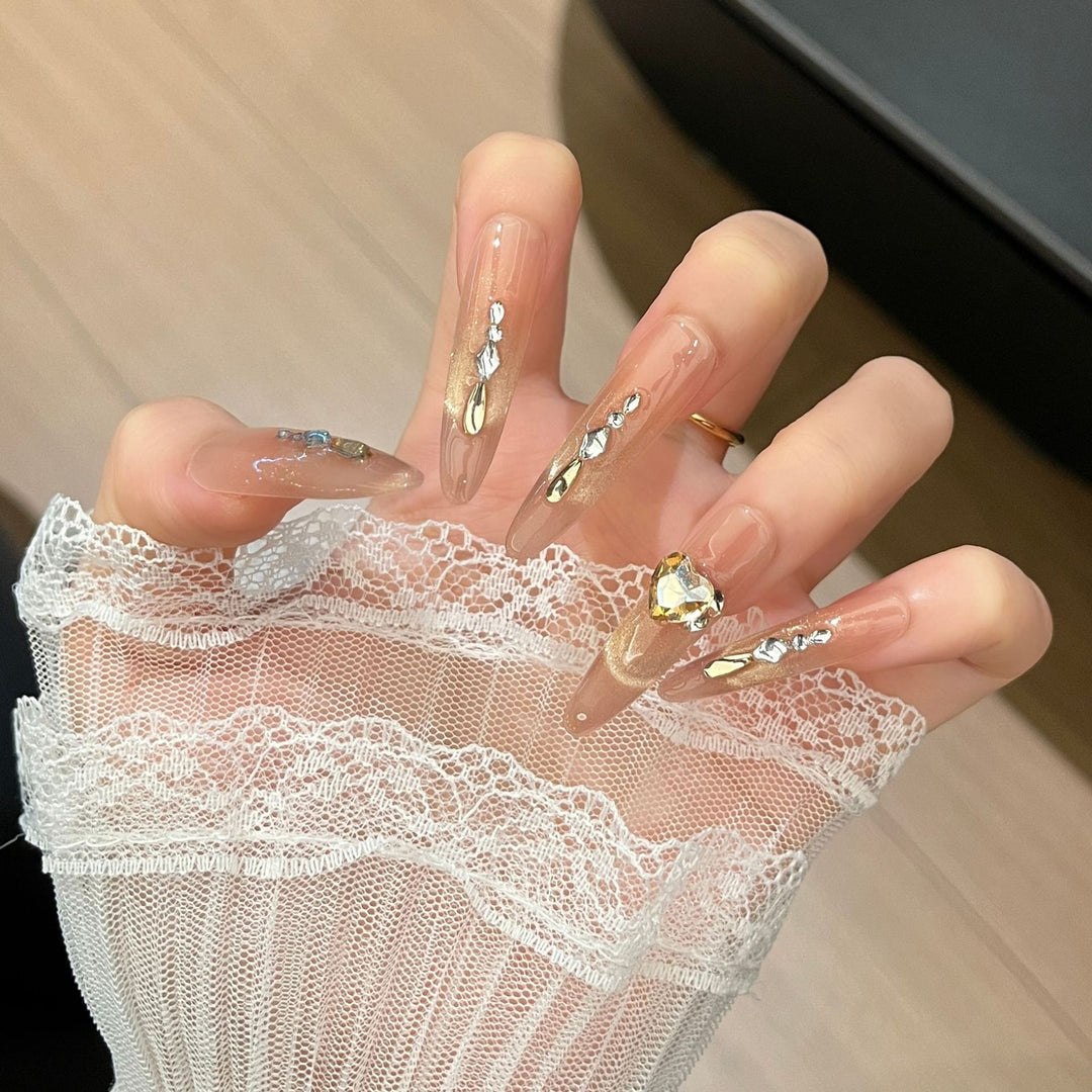 Elegante mit Strass veredelte lange Press-On Nägel Erweiterungen Karnz