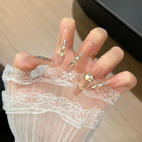 Elegante mit Strass veredelte lange Press-On Nägel Erweiterungen Karnz
