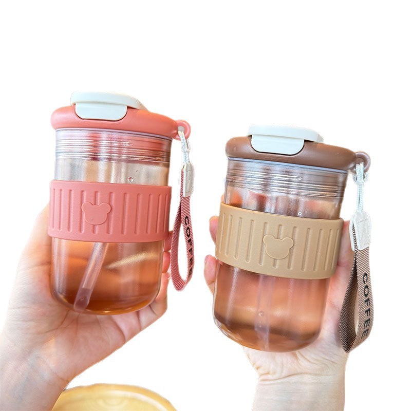 Damen isolierte Trinkflasche mit rutschfestem Silikonring und integriertem Strohhalm Karnz