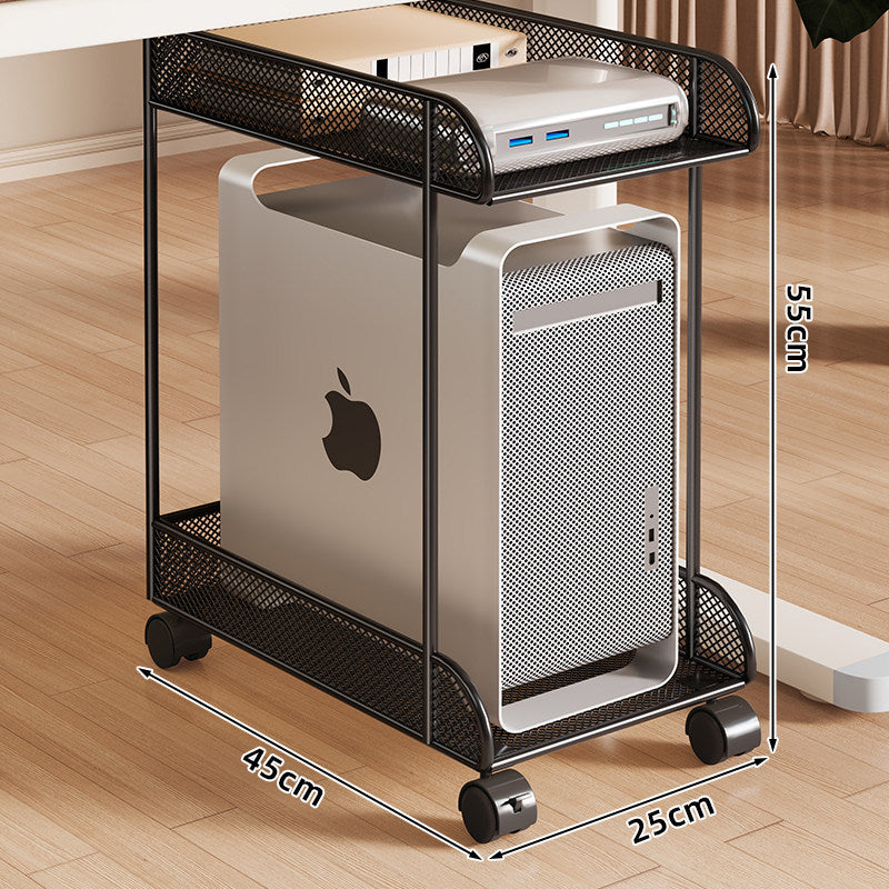 Mobiler Desktop-CPU-Turmständer mit Mesh-Seitenwänden, Holzsockel und arretierbaren Rollen