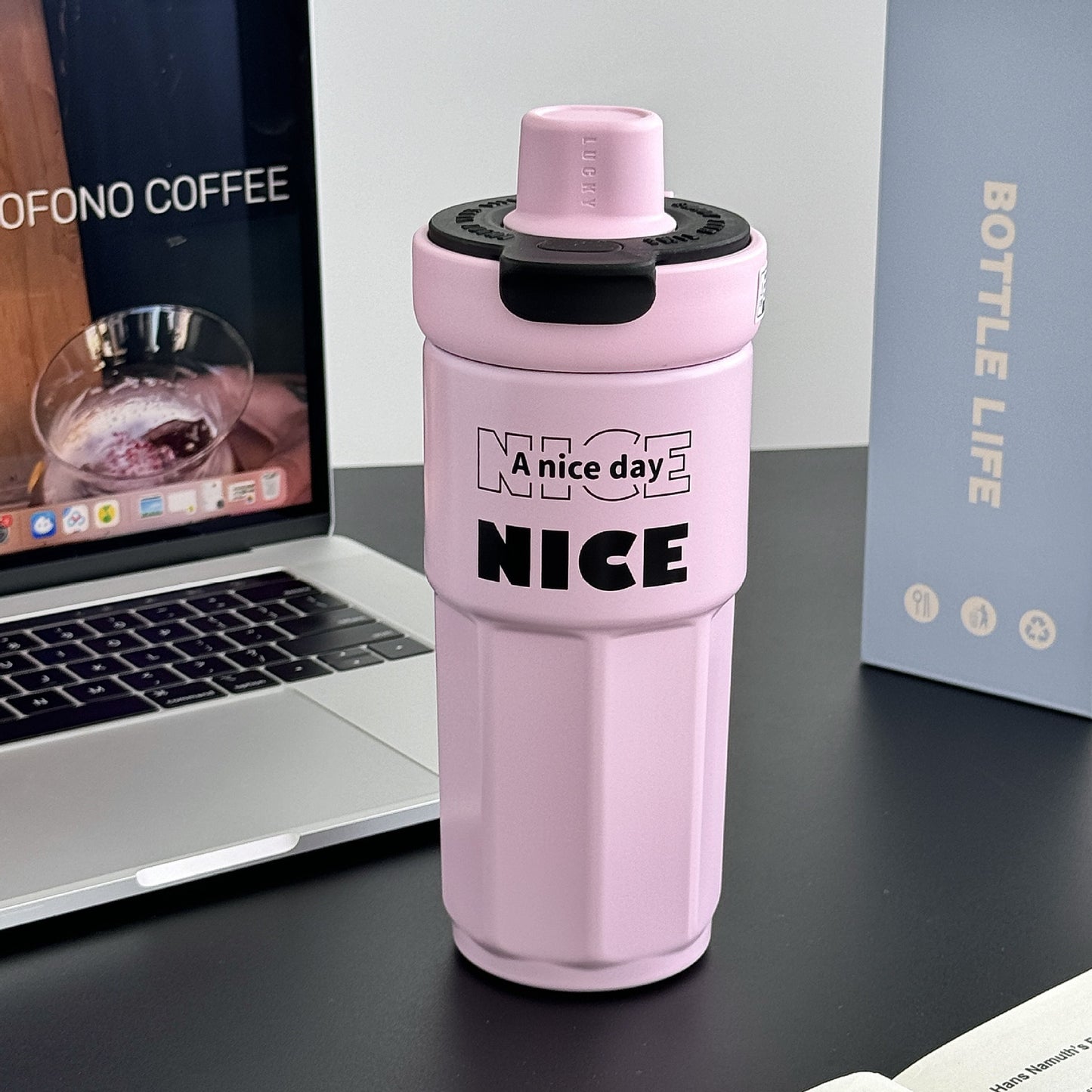 Damen stylische Kaffeetasse mit auslaufsicherem Deckel Karnz