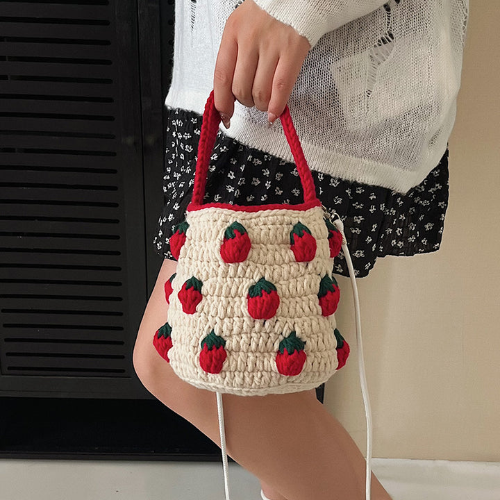 Süße Häkeln Erdbeer-Themen Mini Eimer Tasche