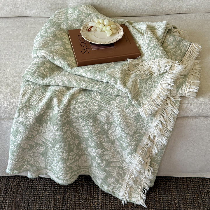 Florales Jacquard Baumwollwurf mit Fransenrädern