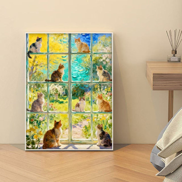 Floral Cat Illustration Leinwand Kunst Karnz