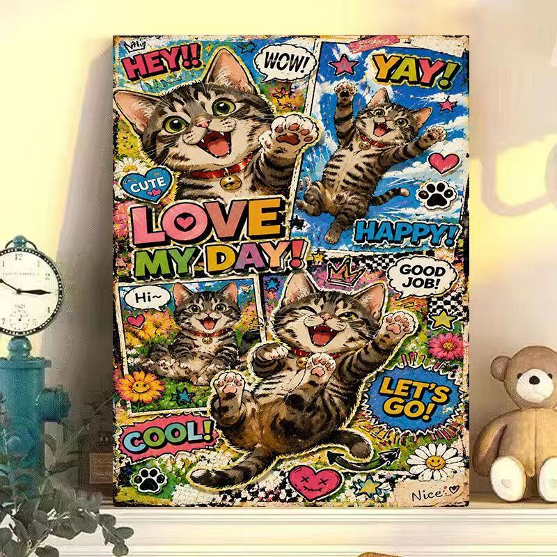 Verspielter Katzen-Themen-Wandkunstdruck Karnz