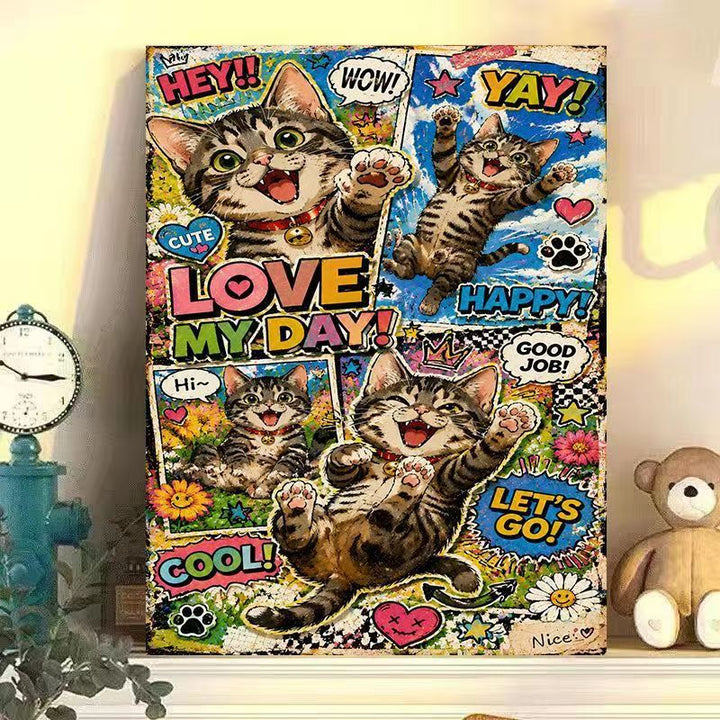 Verspielter Katzen-Themen-Wandkunstdruck Karnz