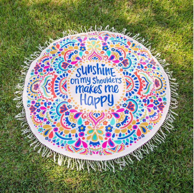 Unisex runde Stranddecke mit buntem Mandala-Motiv Karnz