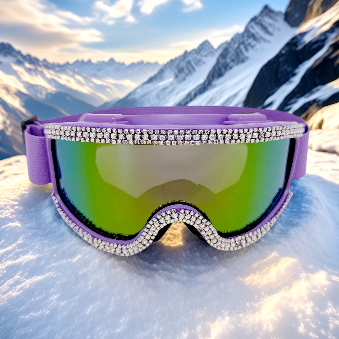 Damen Glamouröse Skibrille mit funkelndem Kristallbesatz Karnz