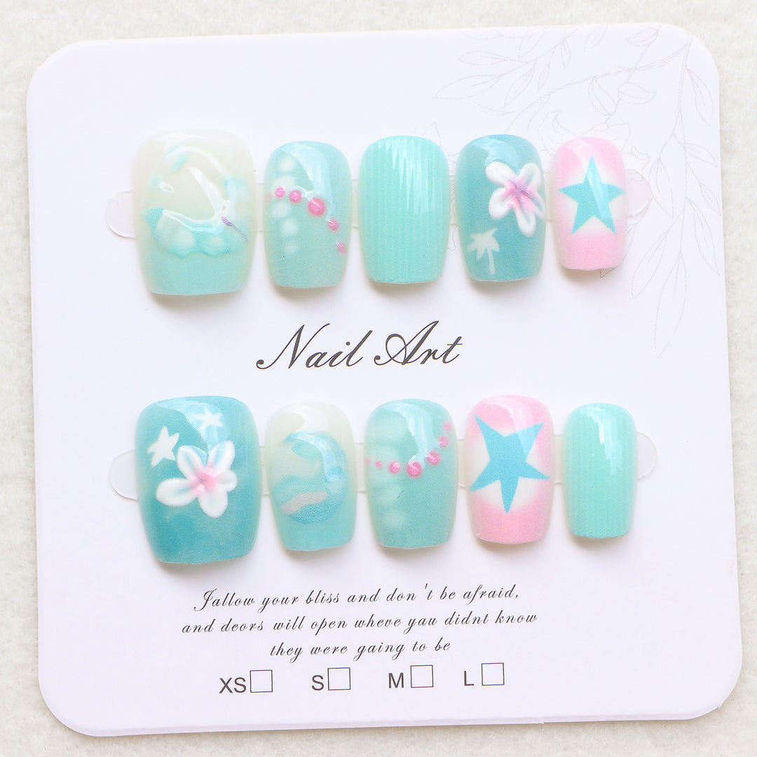 Mermaid-inspirierte dekorative Press-On-Nagel-Set Karnz