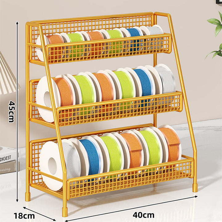 Vierstufiger geneigter Drahtgitter-Roll-Organizer-Ständer für Klebeband, Bänder und Bastelspulen