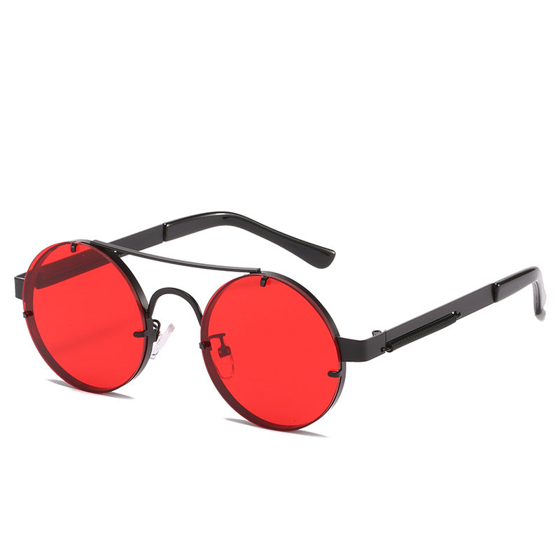 Damen runde Designer-Sonnenbrille mit innovativem Metallgestell und schützenden Gläsern Karnz